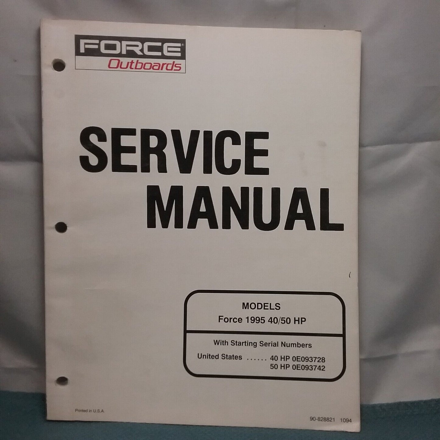 FORCE OUTBOARDS 90-828821 SERVICE MANUAL 40/50 H.P. FORCE 1995 MODELS