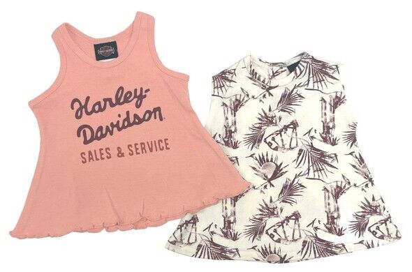 NEW HARLEY DAVIDSON 9022227 2PK Girl's Summer Dress Set Pink & Beige 2-3T