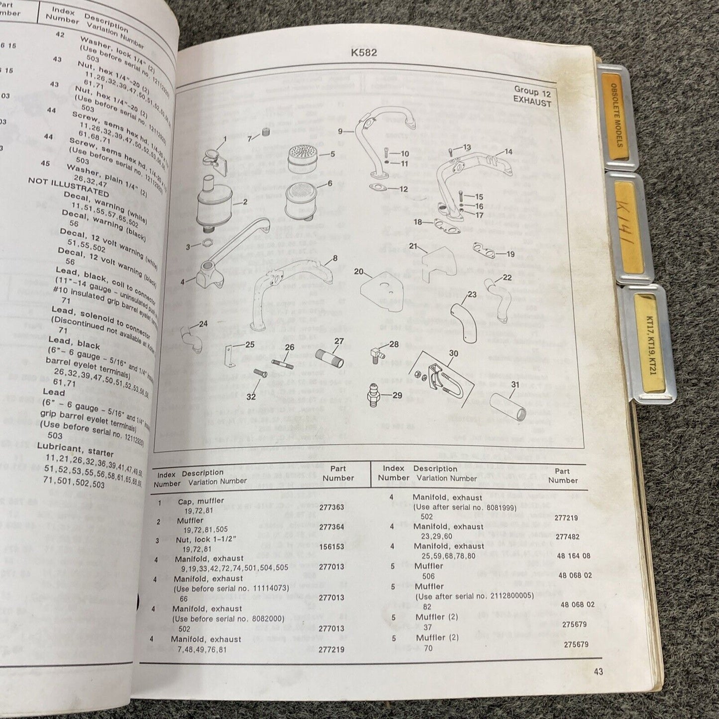 GENUINE KOHLER K-SERIES PARTS MANUALS