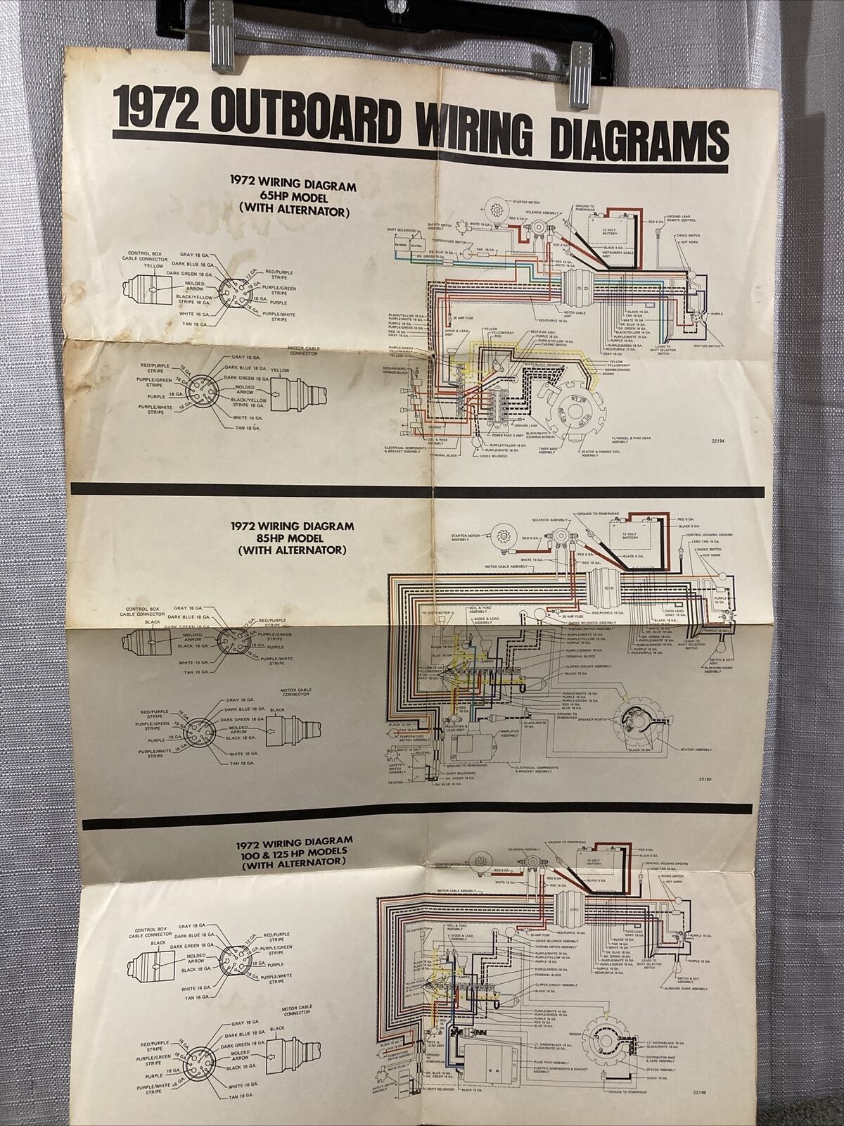 JOHNSON 1972 OUTBOARD WIRING DIAGRAM 65/85/100/125 HP MODELS WITH ALTERNATOR