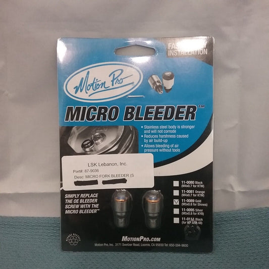 NEW GENUINE MOTION PRO 87-9036 MICRO BLEEDER, M5x0.8, GOLD, FOR SHOWA FORKS