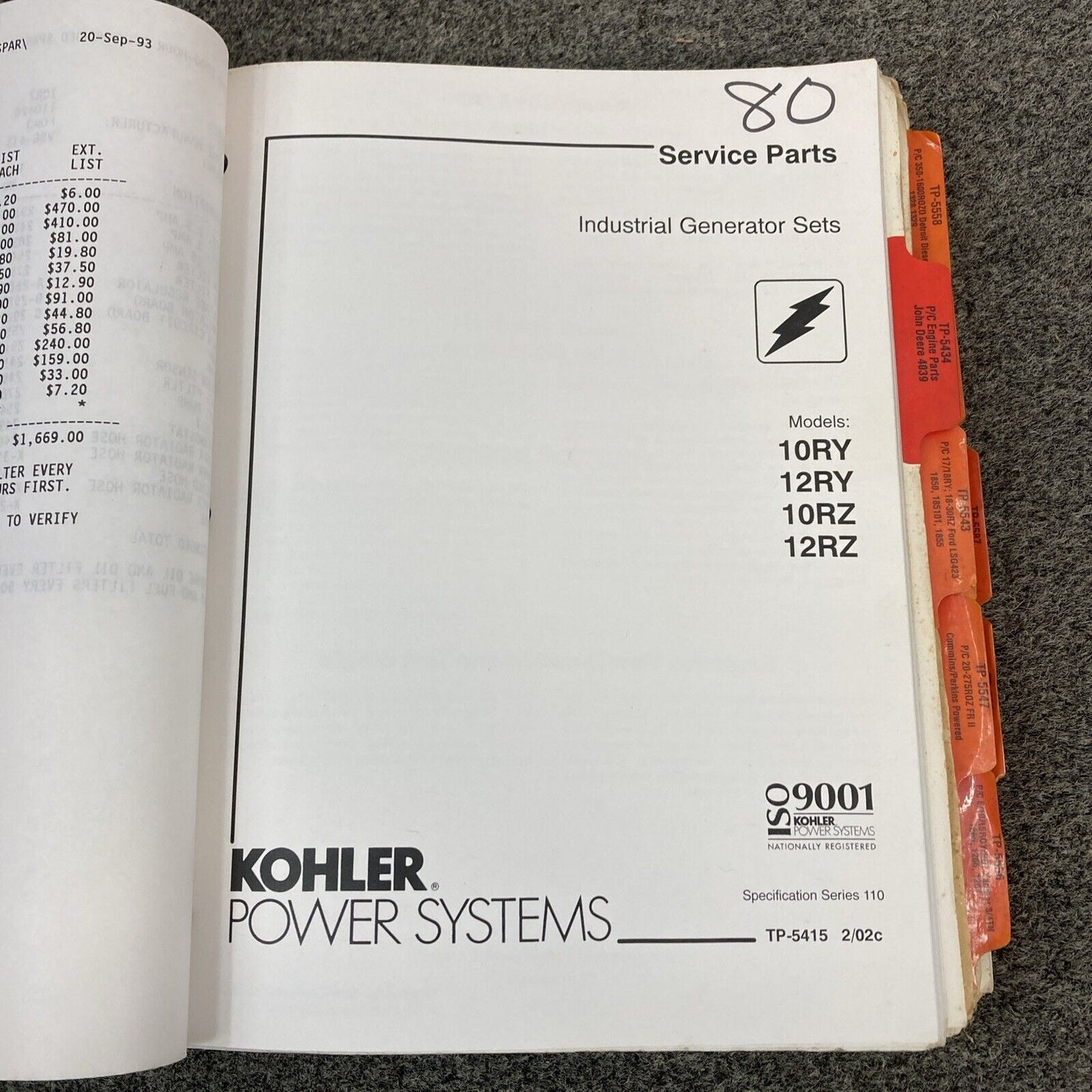 GENUINE KOHLER SERVICE PARTS/PARTS CATALOGS