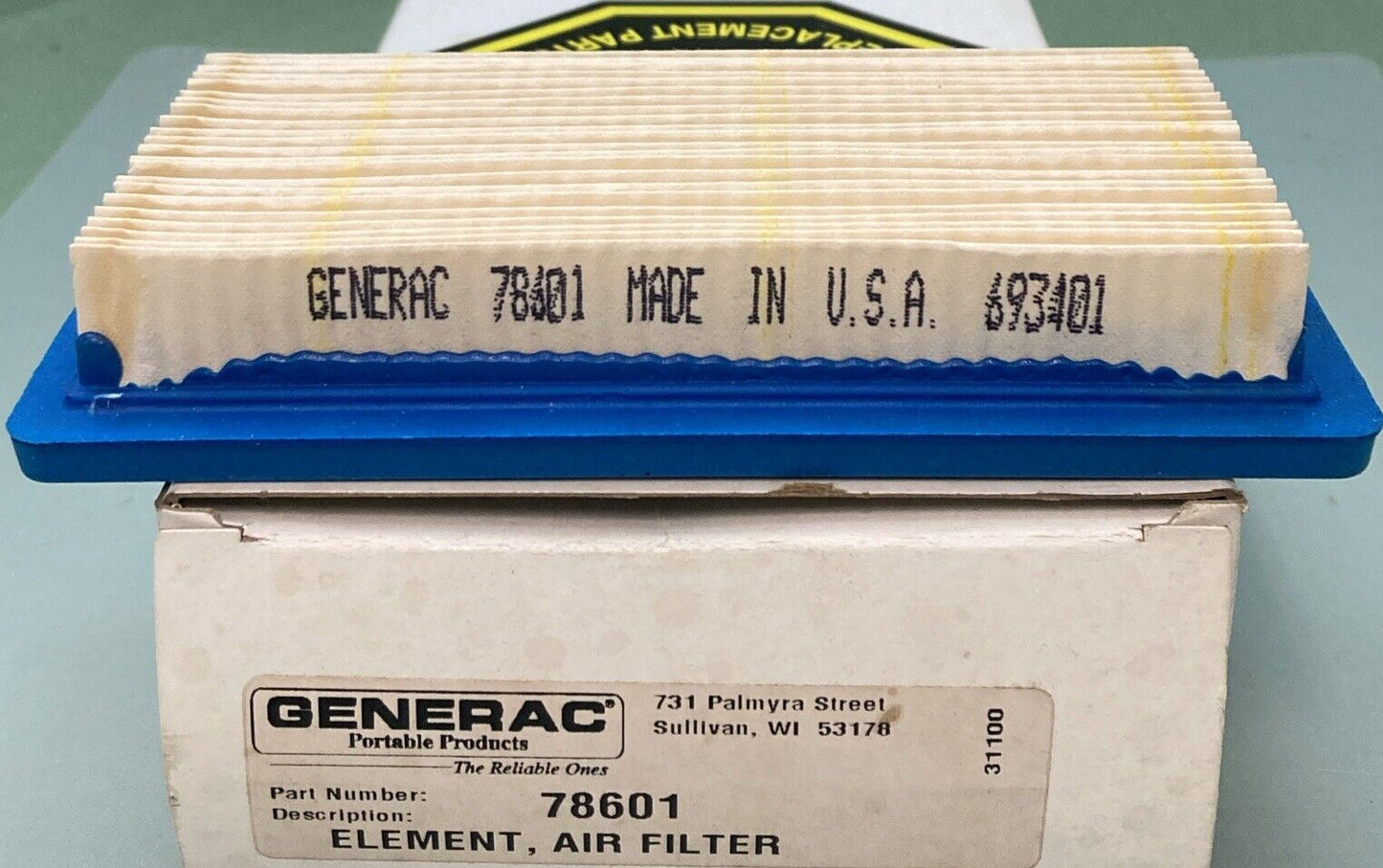 NEW GENUINE GENERAC 78601 ELEMENT, AIR FILTER