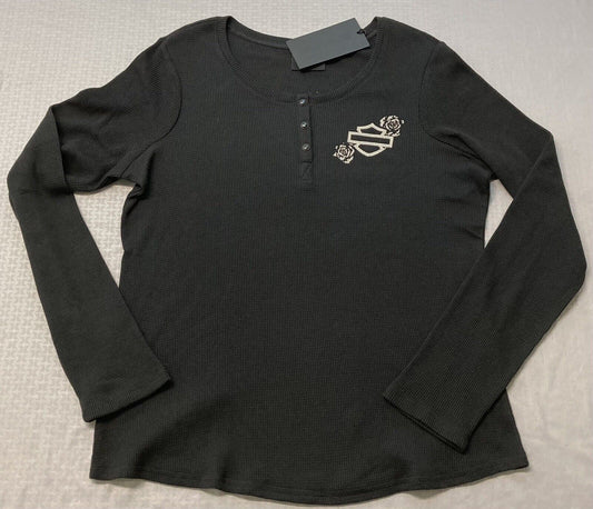 NEW HARLEY DAVIDSON 96452-23VW Women's Fireside Roses L/S Knit Black Tee 2XL