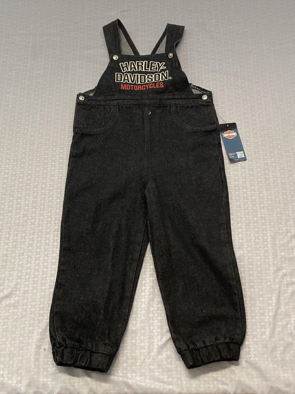 NEW HARLEY DAVIDSON 4060245 Baby Unisex Denim Overalls Embroidered Back 12/18M