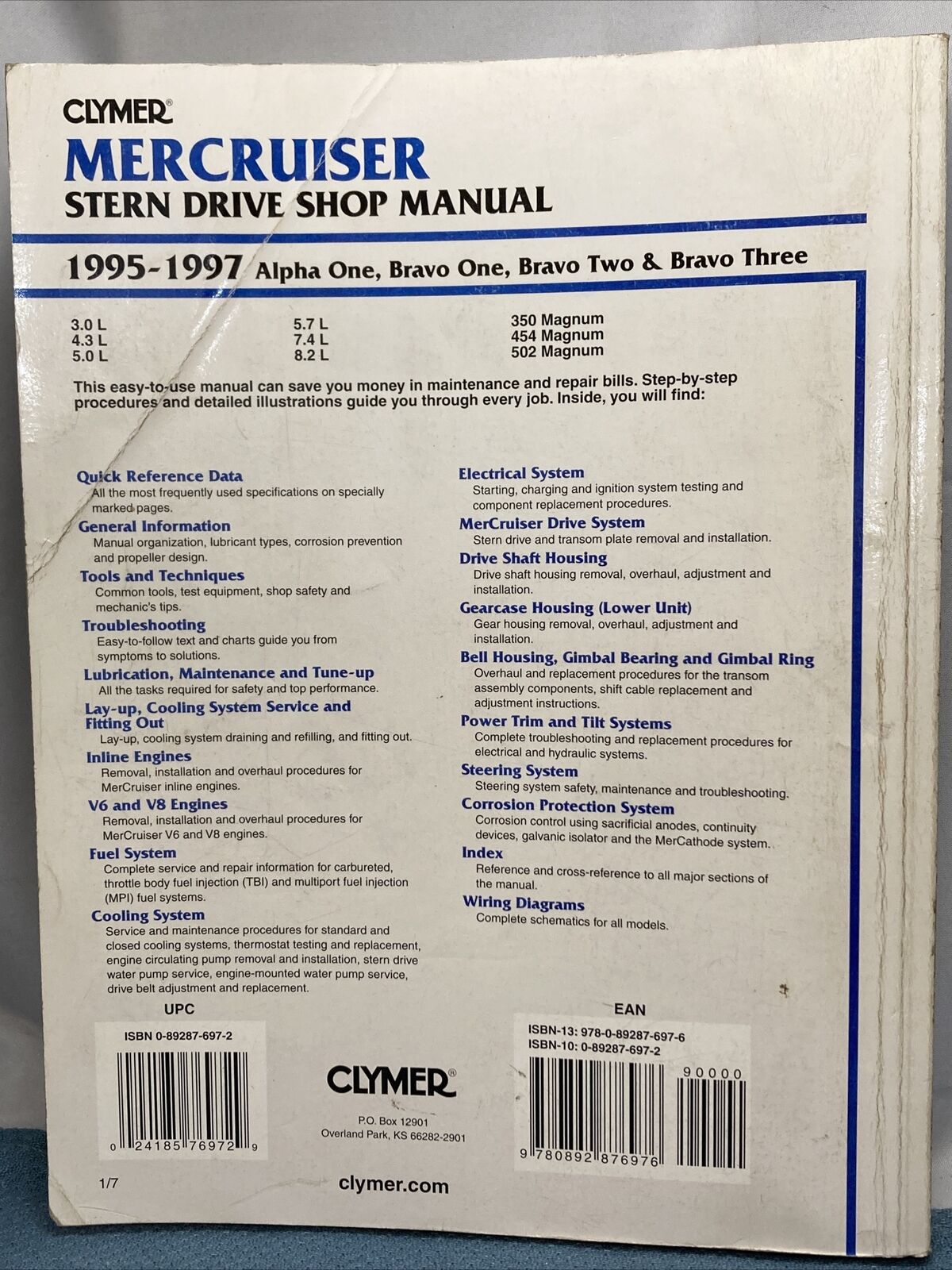 CLYMER MERCRUSIER B744 STERN DRIVE SHOP MANUAL 1995-1997 024185769729