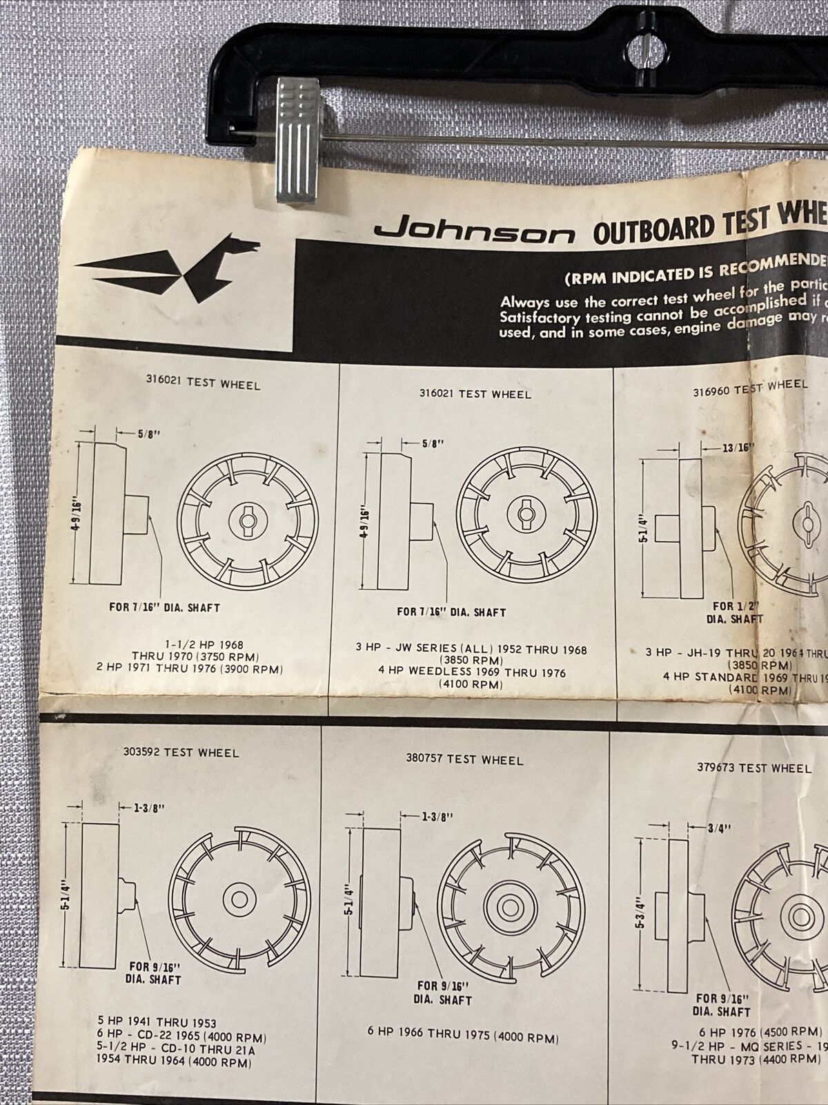 JOHNSON OUTBOARD TEST WHEEL IDENTIFICATION CHART