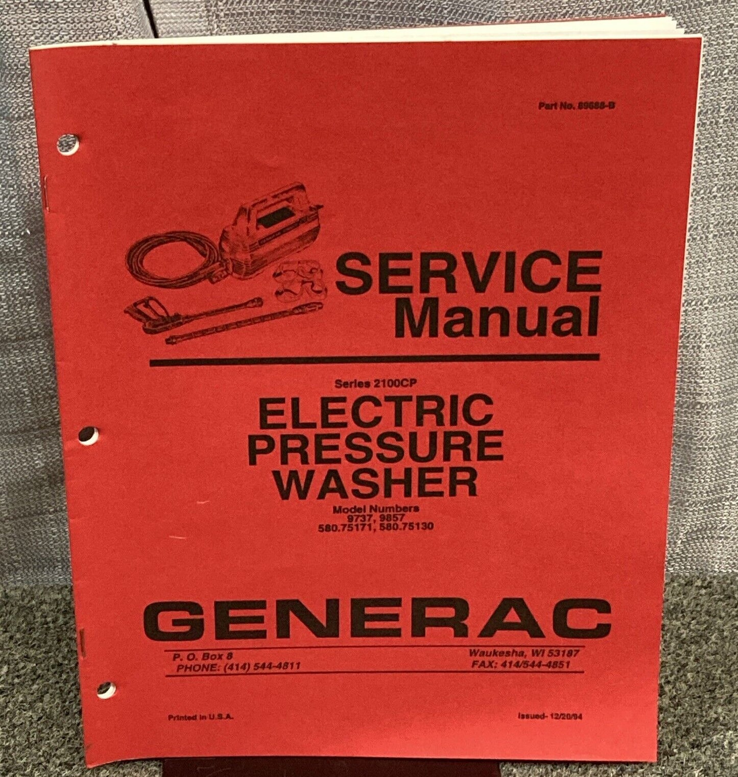 GENUINE GENERAC 89688-B SERVICE MANUAL SERIES 2100CP