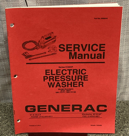 GENUINE GENERAC 89688-B SERVICE MANUAL SERIES 2100CP