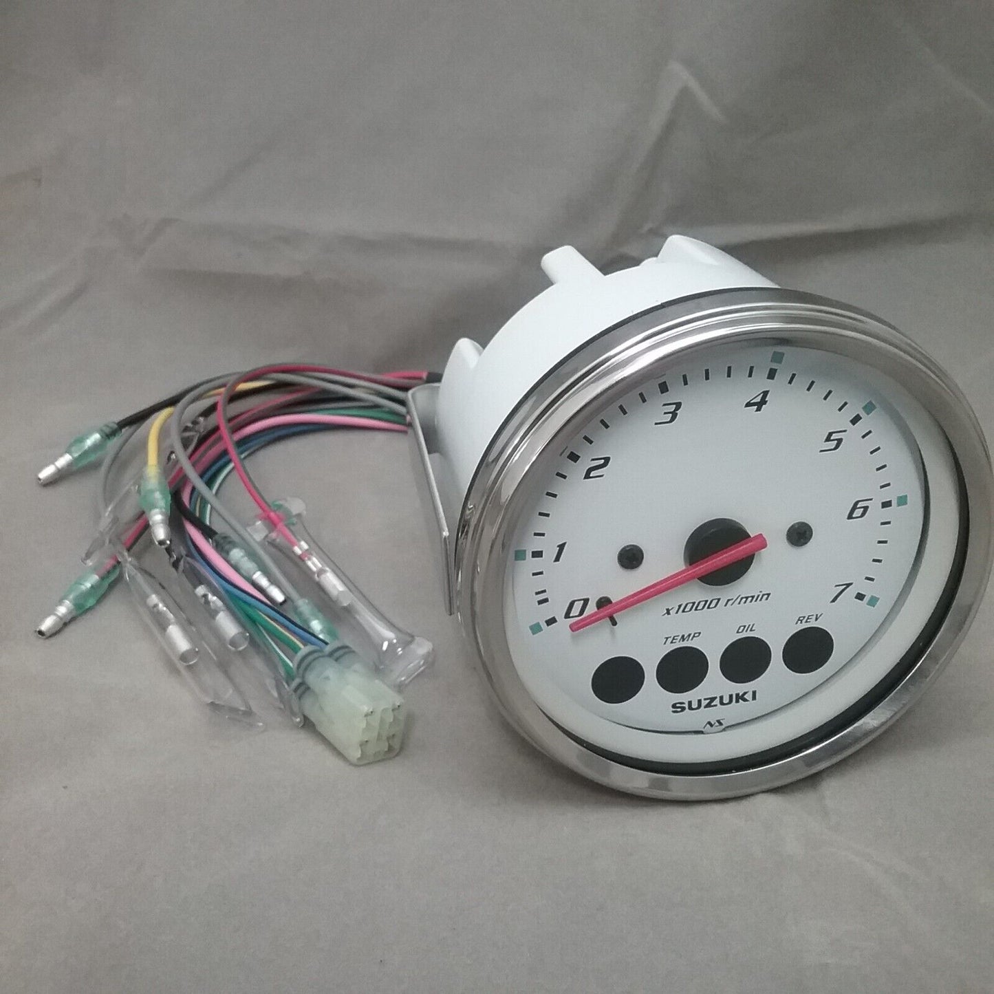 NEW GENUINE SUZUKI 34200-93J14 TACHOMETER WHITE CHROME BEZEL 7,000RPM W/ MONITOR