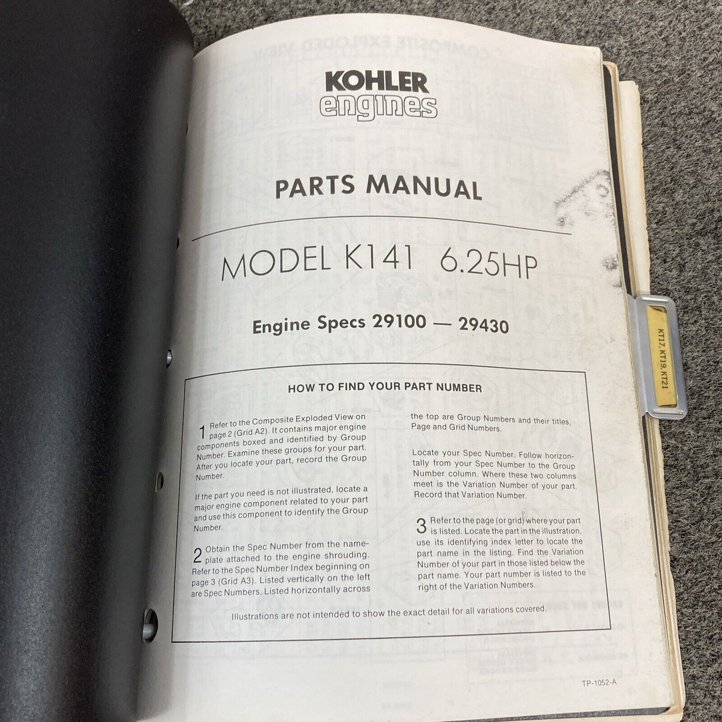 GENUINE KOHLER K-SERIES PARTS MANUALS