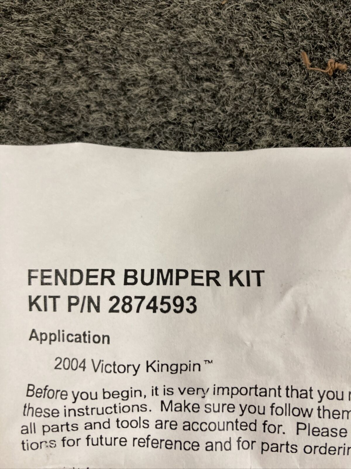 GENUINE VICTORY 2874593 KIT-FENDER BUMPER