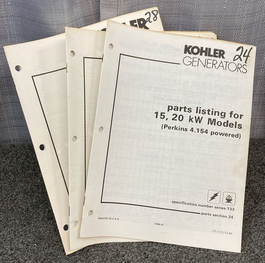 QTY 3 GENUINE KOHLER GENERATOR SETS PARTS LISTING MODELS 1.75KW 3.5KW 15,20kW