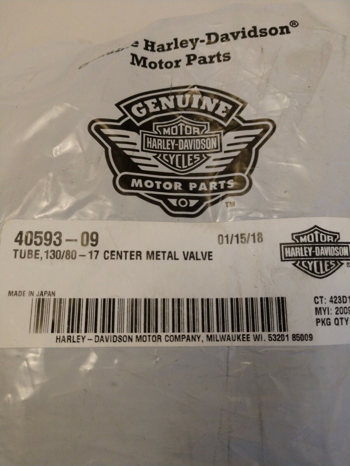 NEW Genuine HARLEY DAVIDSON Tube, 130/80 - 17 Center Metal Valve 40593-09