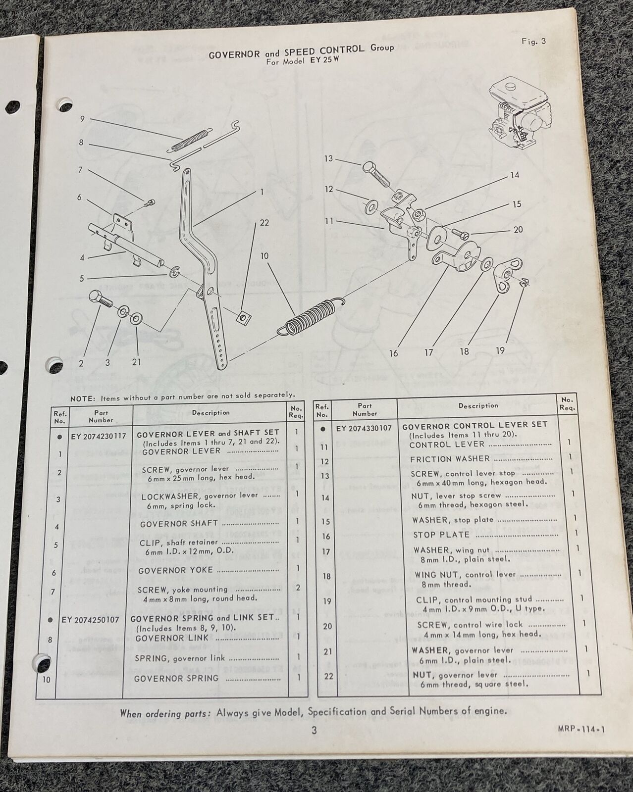 TELEDYNE WISCONSIN ROBIN EY25W LOOSE-LEAF SERVICE PARTS MANUAL