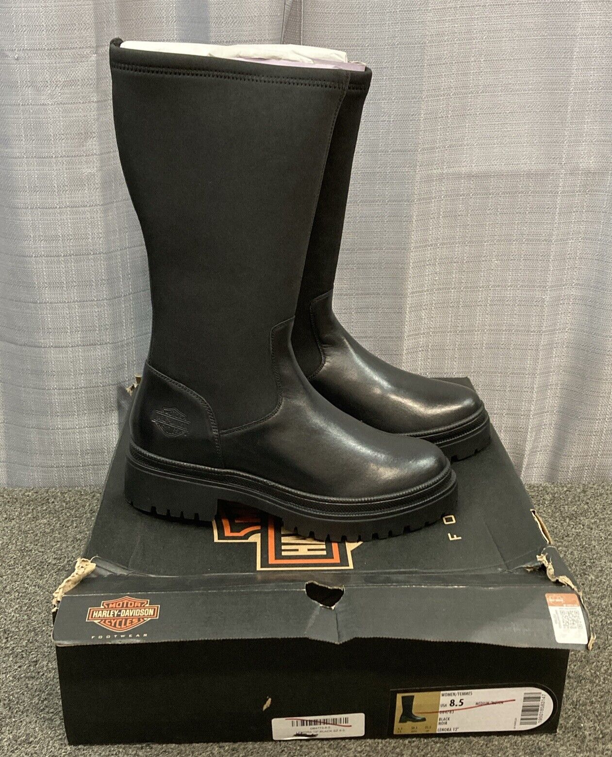 NEW GENUINE HARLEY DAVIDSON D84783 SIZE 8.5 Women's Lenora 12-In. Black Leather