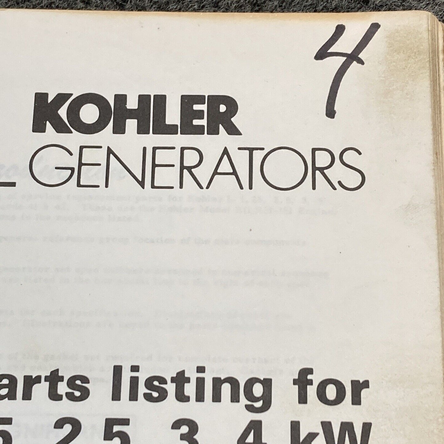 GENUINE KOHLER GENERATORS PARTS LISTING/OWNERS/IDENTIFICATION MANUALS