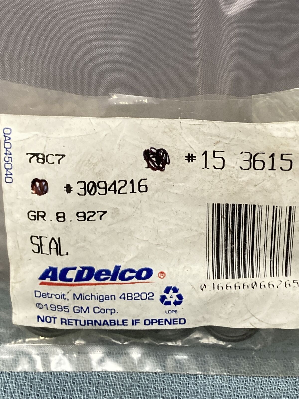 QTY 9 NEW ACDELCO 15-3615 SEAL, A/C COMPRESSOR TUBE GM 3094216 GR 8.927