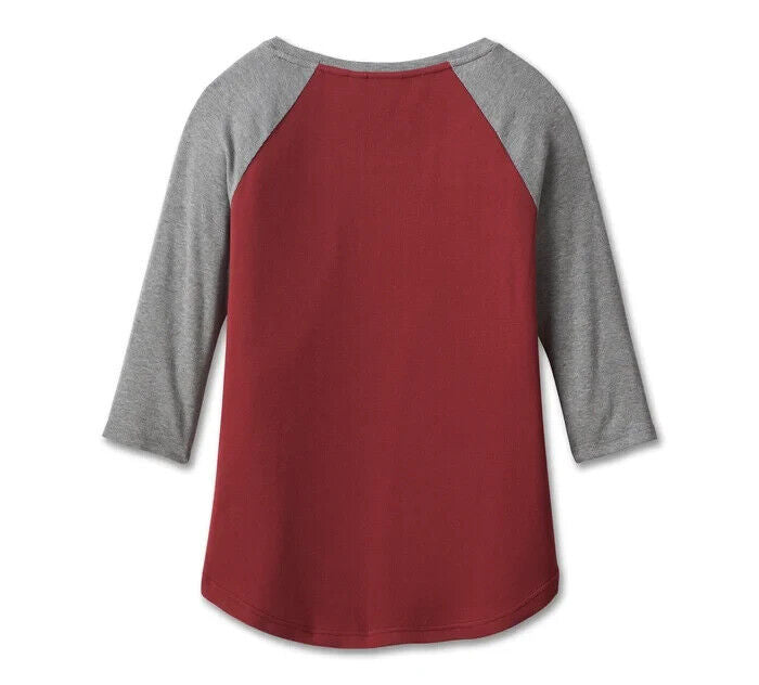 NEW GENUINE HARLEY DAVIDSON 96684-23VW Women's 120TH KNIT RED COLORBLOCK TEE S