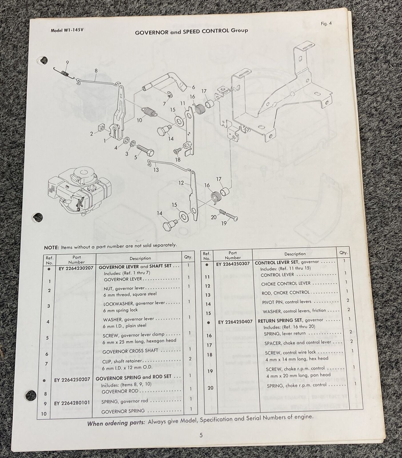 TELEDYNE WISCONSIN ROBIN W1-145V LOOSE-LEAF PARTS CATALOG