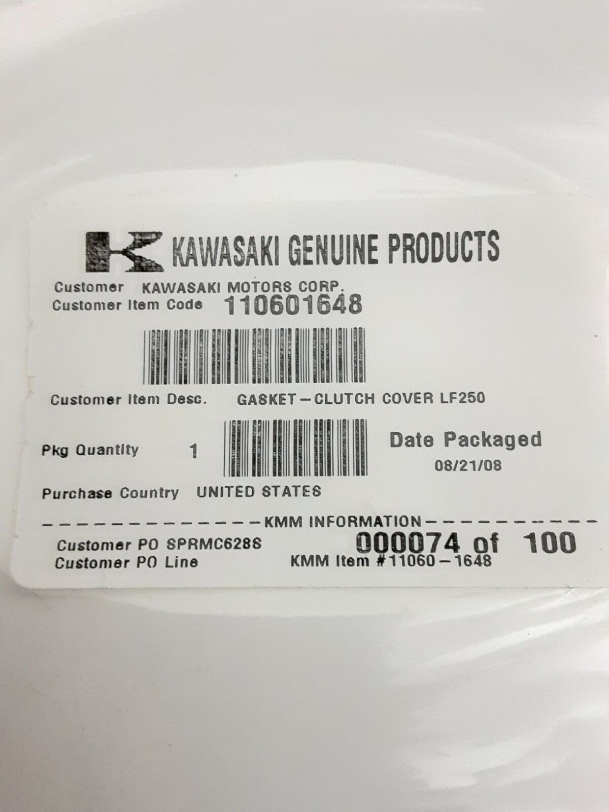 NEW GENUINE KAWASAKI 11060 1648 GASKET CLUTCH COVER Bayou KLF220 KLF250 88-2011