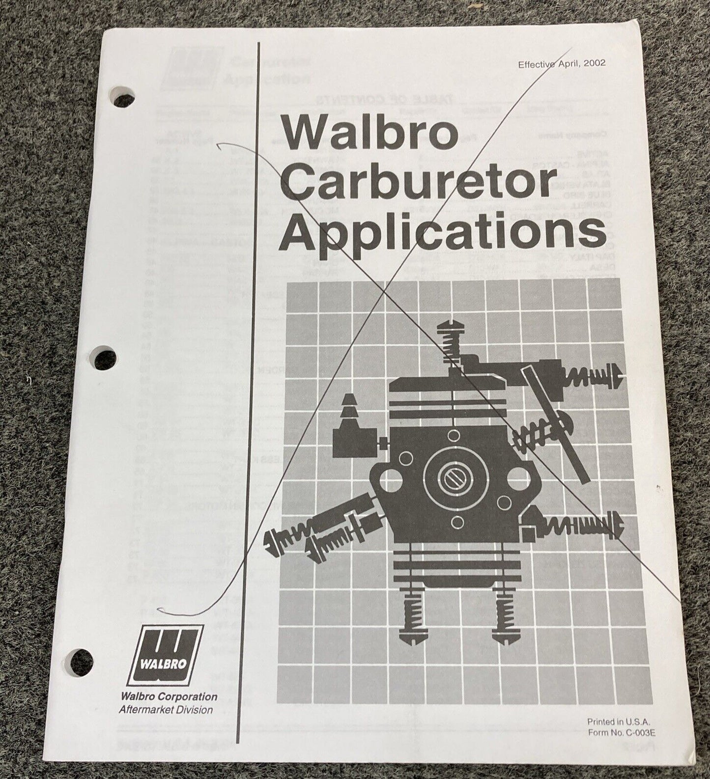 WALBRO CORPORATION ASSORTED MANUALS/SPECS 1994-2003