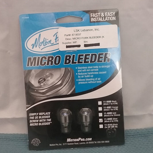 NEW GENUINE MOTION PRO 87-9037 MICRO BLEEDER, M5x0.8, SILVER - FOR KYB FORKS