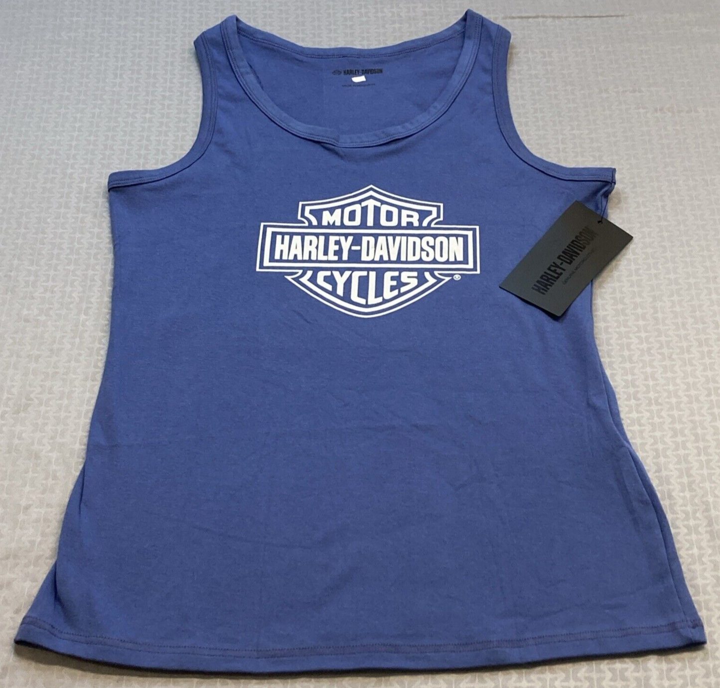 NEW GENUINE HARLEY DAVIDSON 96649-22VW WOMEN'S MED TANK KNIT BLUE Bar & Shield