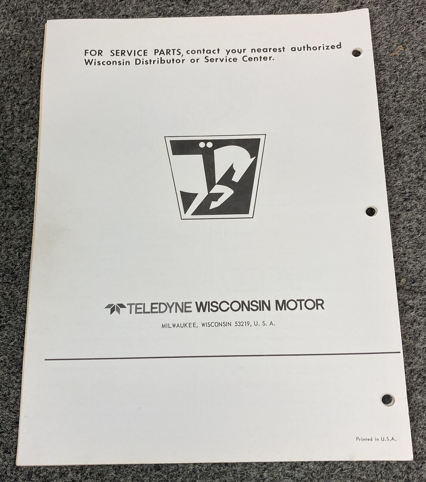 TELEDYNE WISCONSIN ROBIN EY25W LOOSE-LEAF SERVICE PARTS MANUAL