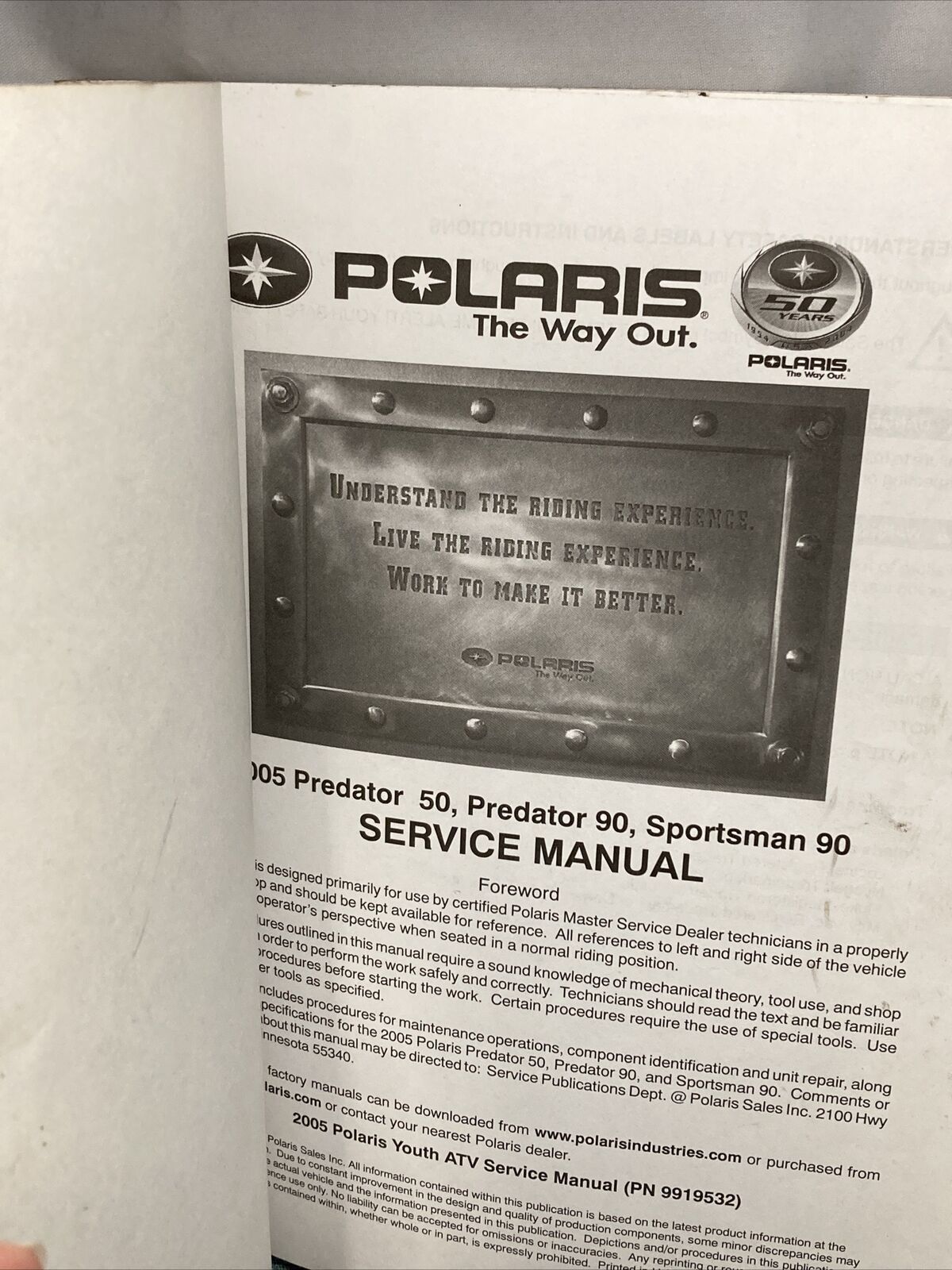 GENUINE POLARIS 9919532 PREDATOR 50/90, SPORTSMAN 90 SERVICE MANUAL 2005