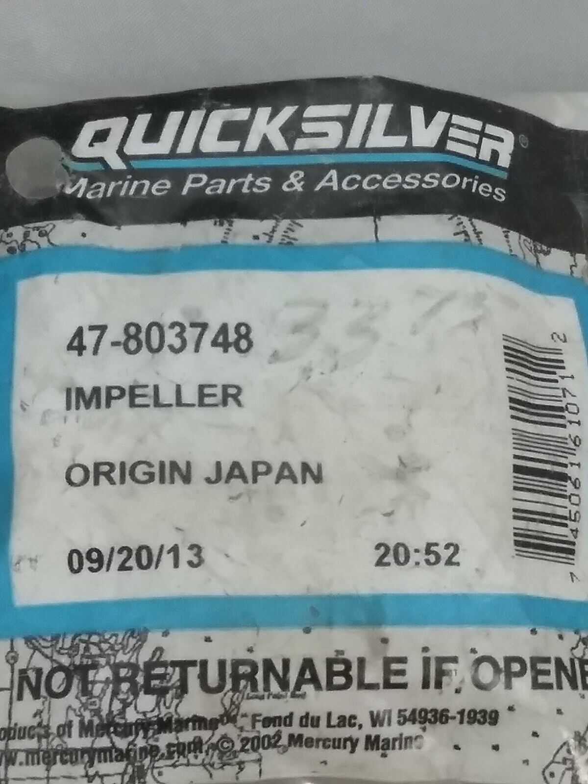 NEW GENUINE QUICKSILVER 47-803748 IMPELLER Merc Outboard 18HP Mariner 20HP
