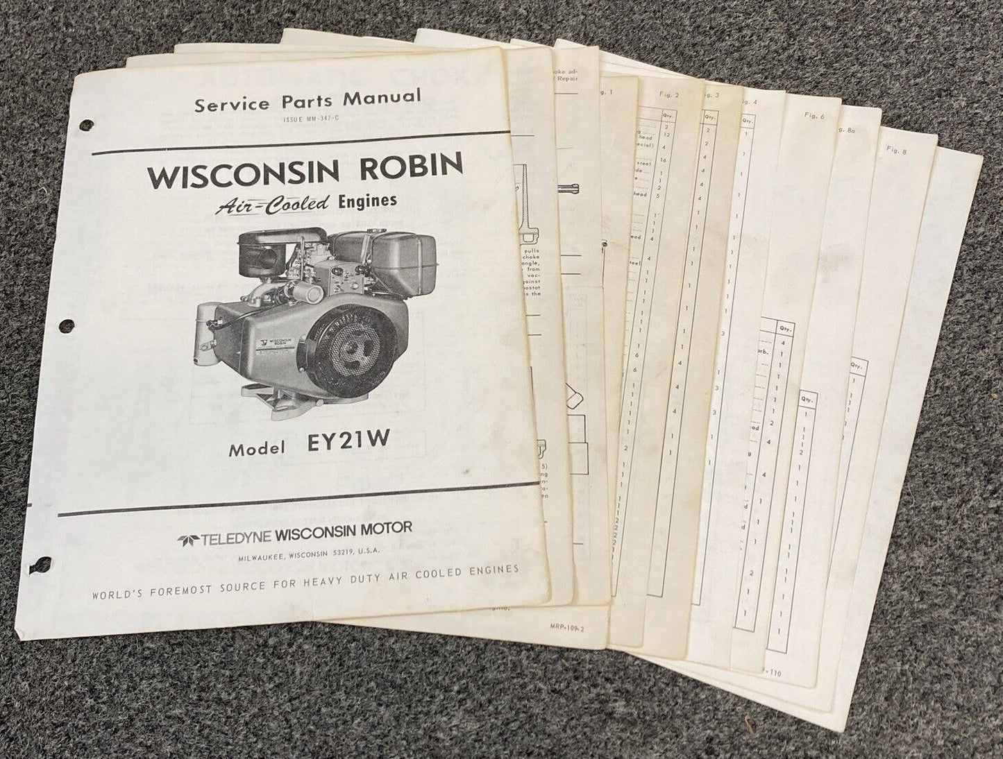 TELEDYNE WISCONSIN ROBIN EY21W LOOSE-LEAF SERVICE PARTS MANUAL