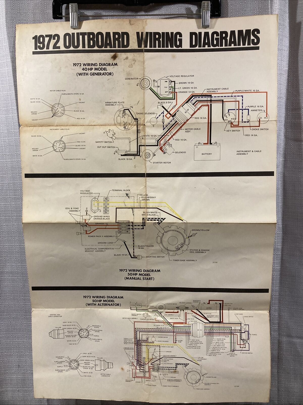 JOHNSON 1972 OUTBOARD WIRING DIAGRAM 40/50 HP MODELS WITH ALT AND GEN