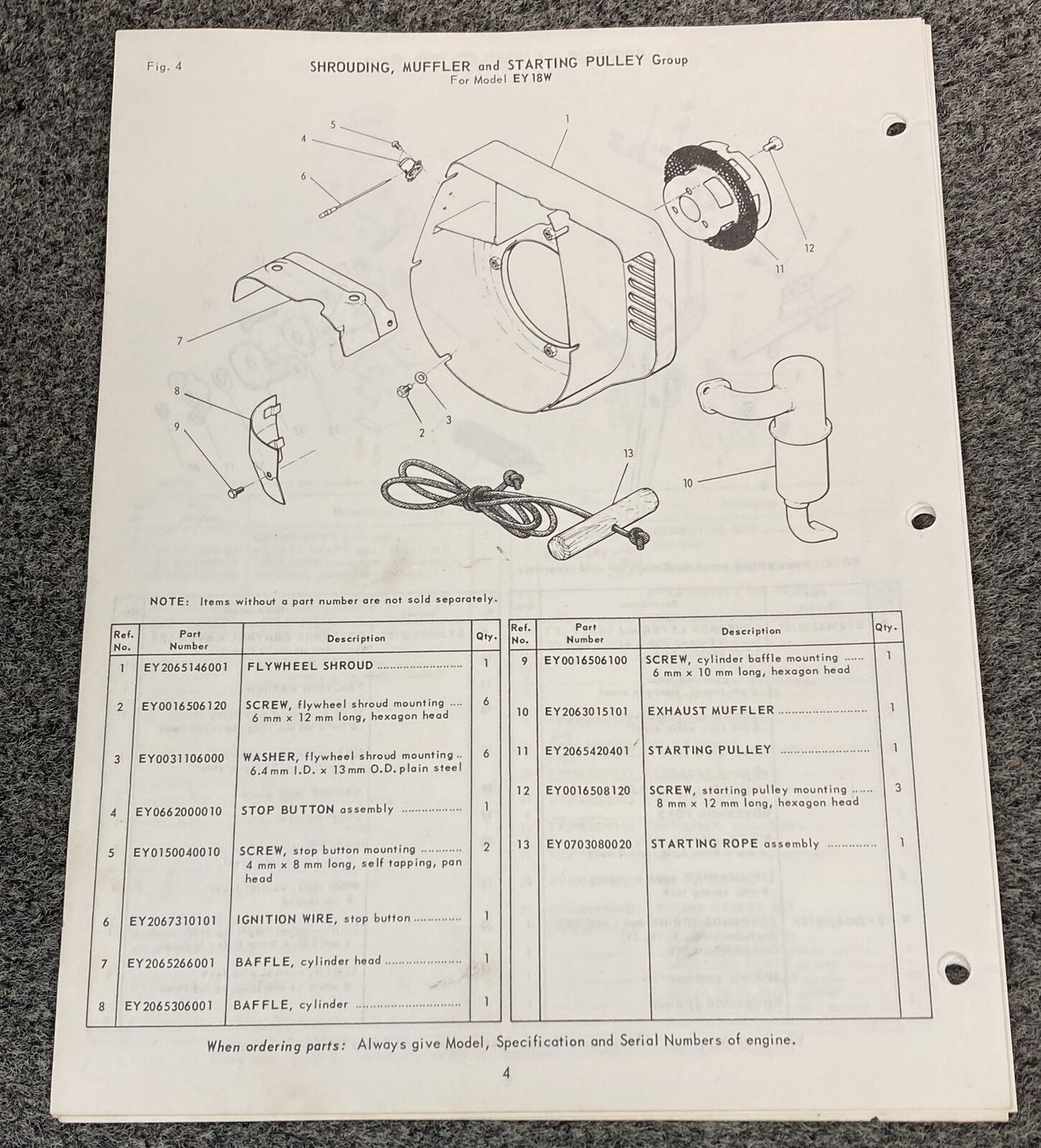 TELEDYNE WISCONSIN ROBIN EY18W LOOSE-LEAF SERVICE PARTS MANUAL