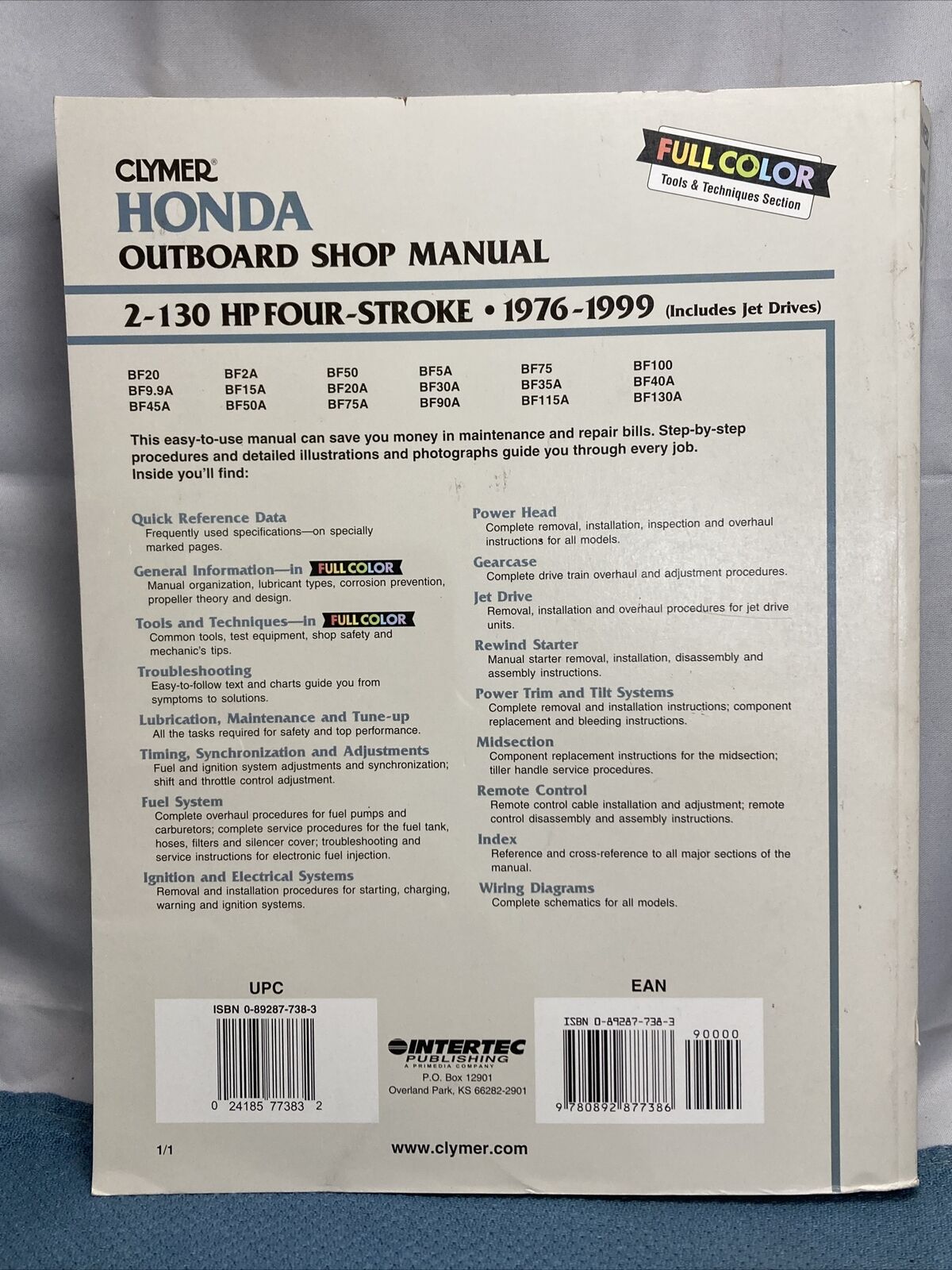 CLYMER HONDA B757 OUTBOARD SHOP MANUAL 1976-1999 024185773832