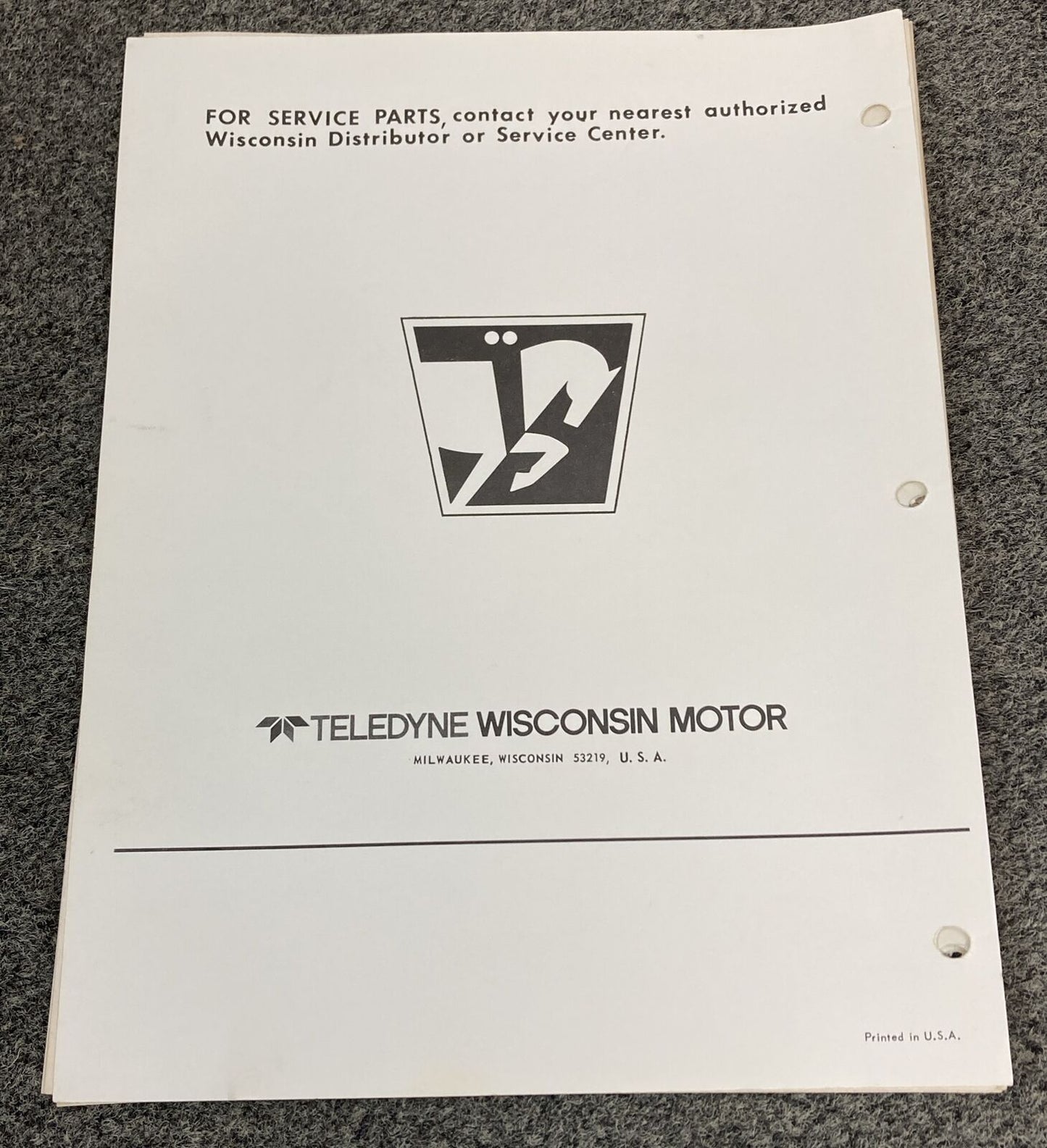 TELEDYNE WISCONSIN ROBIN EY27W LOOSE-LEAF SERVICE PARTS MANUAL