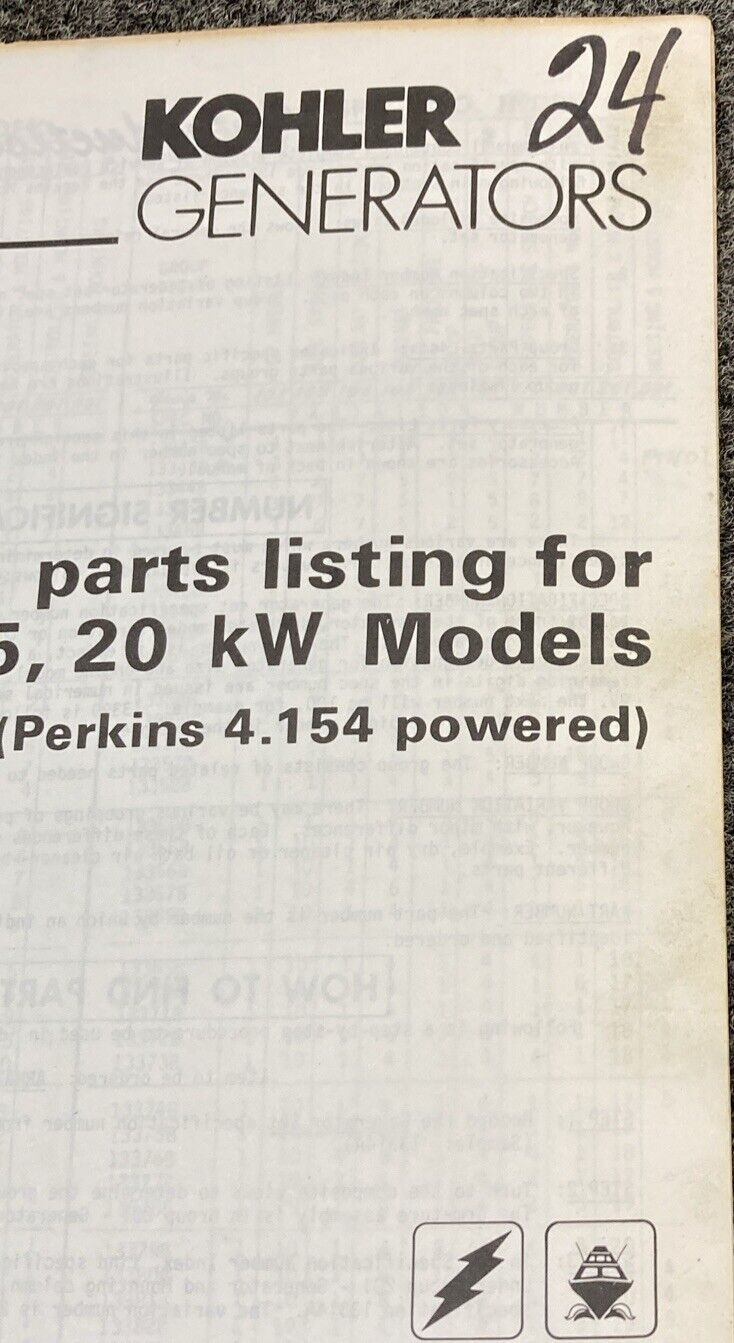 QTY 3 GENUINE KOHLER GENERATOR SETS PARTS LISTING MODELS 1.75KW 3.5KW 15,20kW