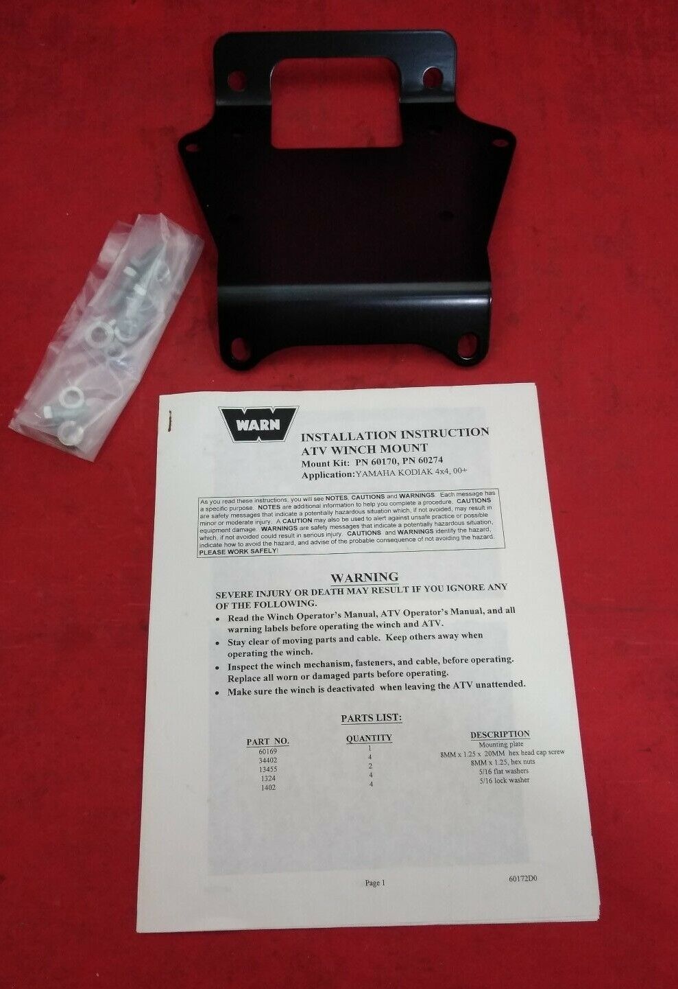 NEW WARN Yamaha Winch Mount Kit ABA5GH694001 / 60274 / Black / Kodiak
